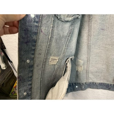 Carbon Jacket Mens Medium Blue Purple Denim Distressed Hooded Streetwear Grunge