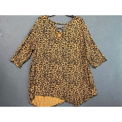 Women's Terra & Sky Brown Black Leopard Print 3/4 Casual Sleeve Plus Size 2X