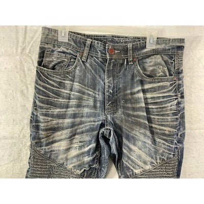 Jordan Craig Legacy Edition Jeans Mens 32 Blue Distressed Ribbed Biker Denim