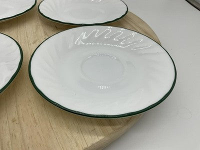 Corelle White Glass Saucers Set Of 4 Green Rim Round USA Kitchen Tableware