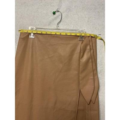 Faux Leather  The Drop Skirt Womens Large Tan Wrap Midi Long High Waist Belted