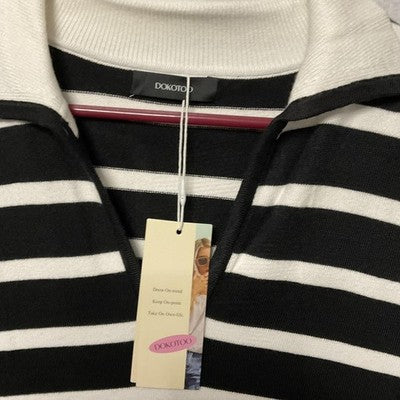 Dokotoo Sweater Womens XL Black White Striped Collared Knit Pullover Oversized