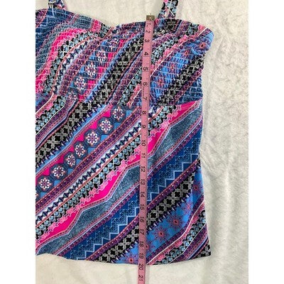Swim365 Tankini Top Women 16 Multicolor Geometric Smocked Swimsuit