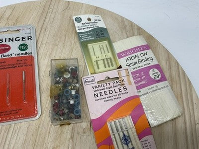Vintage Mixed Brands Hem Tape Sewing Notions Lot Wrights Needles Pins Bell