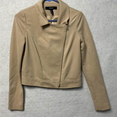 Forever 21 Jacket Womens Small Moto Biker Asymmetrical Zip Lined Faux Leather