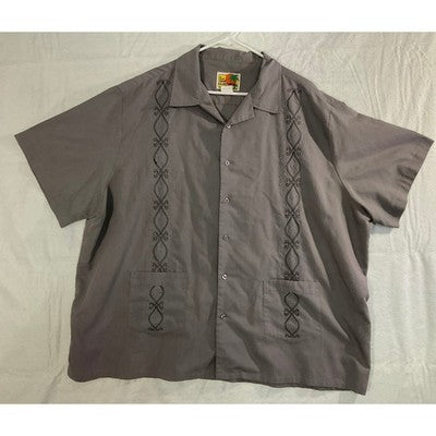 Haband Guayabera Shirt Mens 3X Gray Embroidered Short Sleeve Tropical Button Up