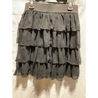 Byer California Black Ruffled Mini Skirt, JR Large, 100% Polyester, Pull-On