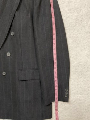 Haggar Suit Jacket Men 44L Gray Pinstripe Double Breasted Blazer Made USA Lined