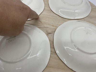 Homer Laughlin Dessert Bowls Set 4 White Gold Courting Couple USA Scene Vintage