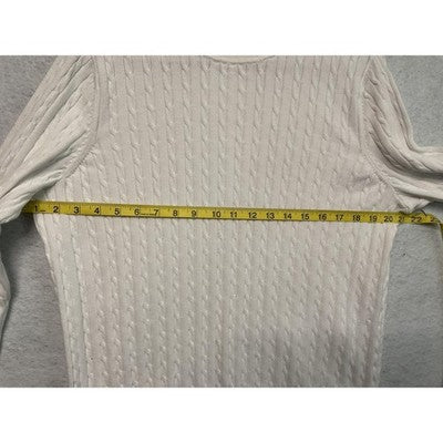 Kim Rogers Sweater Womens Petite Large White Cable Knit Cotton Crewneck Pullover