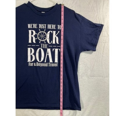 T-Shirt Unisex Large Navy Blue Rock The Boat Nautical Graphic Tee