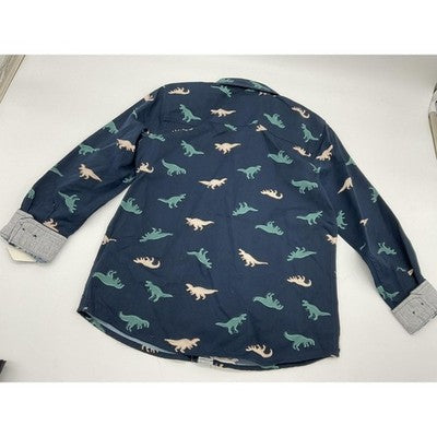 Craft + Flow Shirt Boys Medium Dinosaur Print Long Sleeve Button Up Kids Size 5