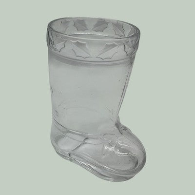 Glass Boot Mug Clear Holly Leaf Embossed Cowboy Christmas Decor