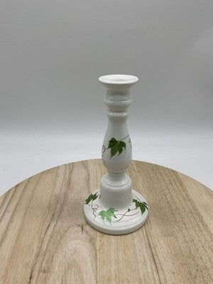 Hand Painted Ceramic Candlestick Holder Ivy Vine Green White Candle Holder