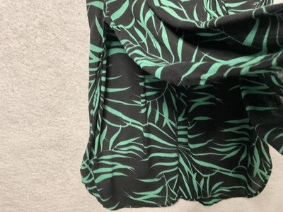 Palm Print Skirt Womens Medium Black Green Bubble Hem Midi Drawstring Waist