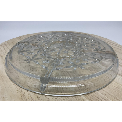 Vintage Glass Relish Tray 12 Inch Round Divided Dish Starburst Pattern Sectioned