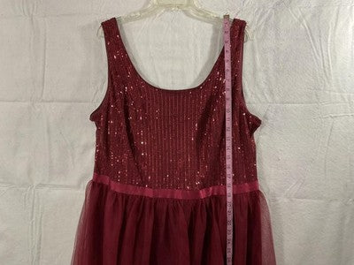 BERYLOVE Dress Womens 3XL Red Sequin Tulle Scoop Neck Maxi Formal Gown Wedding