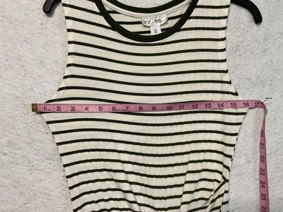Just Be Dress Womens Small White Green Striped Sleeveless Knot Front Casual Tank
