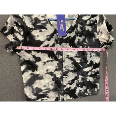 AQ Sport Shirt Shorts Set Womens Medium Black White Tie Dye Lounge Activewear