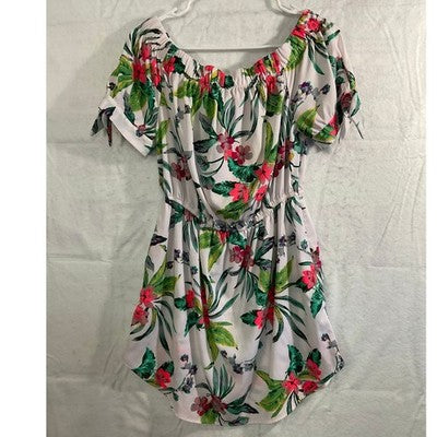 Hit of Blush Tropical Floral Mini Dress Women XL White Pink Off The Shoulder