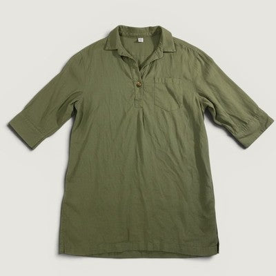Old Navy Tunic Top Women Large Olive Green Linen Blend Long Sleeve Utility Shirt