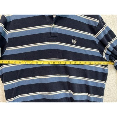 Chaps Polo Shirt Mens Large Navy Blue Striped Cotton Embroidered Crest Logo