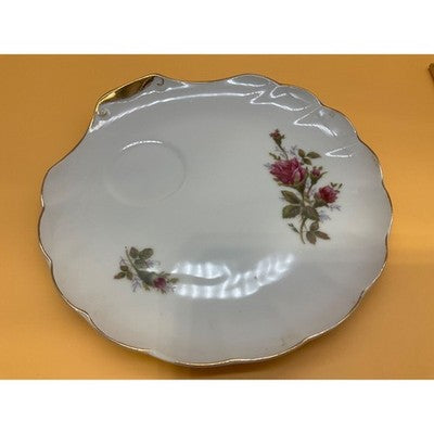 Vintage Rose Snack Plate Gold Trim Scalloped Edge 7.5"