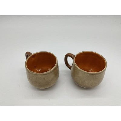 Stoneware Coffee Mugs Set Of 2 Beige Train Steamboat Graphic Unmarked VTG