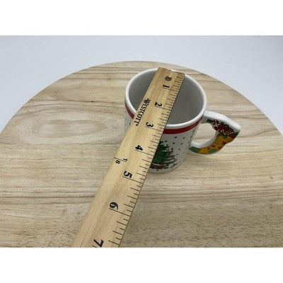 Christmas Tree Ceramic Mug Holiday Coffee Cup Red Rim Stocking Handle Polka Dot