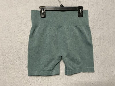 Biker Shorts Womens Large Green High Waist Ribbed Stretch Yoga Activewear