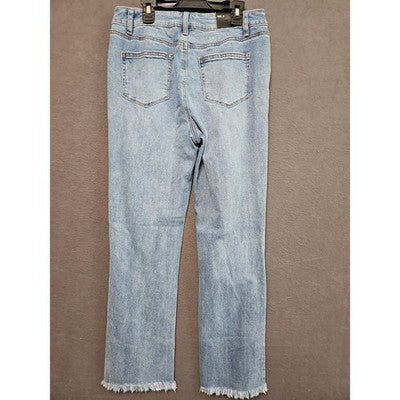 Traffic Jeans Wear Sz 7 Distressed Raw Hem Straight Leg Jeans Light Wash Stretch