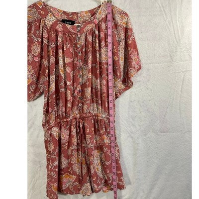 VICI Romper Women Small Pink Paisley Button Front Elastic Waist Summer Boho