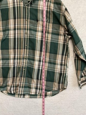 Knights Of Round Table Shirt Mens 2XL Green Plaid Button Down Long Sleeve Casual
