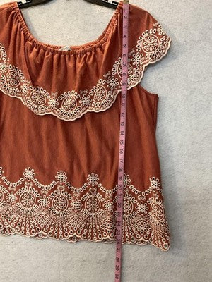 Fever Blouse Womens XL Orange Off Shoulder Embroidered Ruffle Short Sleeve Boho
