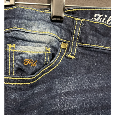 Fil Jeans distressed ripped skinny jeans yellow stitch Y2K streetwear Size 5