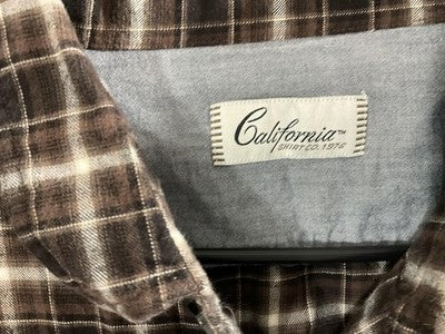 California Shirt Mens 2XL Brown Plaid Flannel Long Sleeve Button Up Pockets