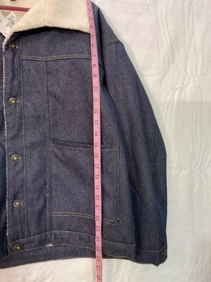 Ashley Stewart Jacket Womens Medium Blue Denim Sherpa Collar Lined Warm Winter