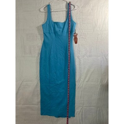 Haute Monde Bodycon Midi Dress Womens Small Blue Square Neck Slit NWT Summer