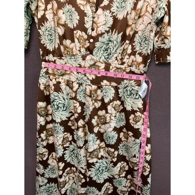NWT Happy x Nature Wide Leg Floral Jumpsuit Size 4 Green Brown Retro Chic