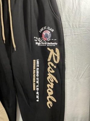 Riskrole Tracksuit Mens XL Black Tan Fleece Hoodie Joggers Nautical 2 Piece Set