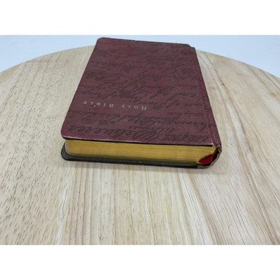 Holy Bible Red Script Cover Gold Gilded Edges Ribbon Bookmark Presentation