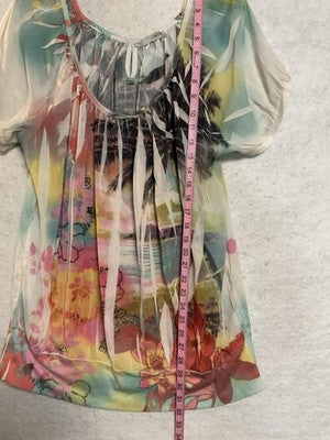 Maurices Blouse Women 2X Multicolor Floral Tropical Sheer Scoop Neck Top Chiffon