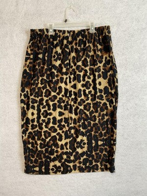 Full Circle Trends Skirt Womens 3X Brown Leopard Midi Pencil Stretch Pull On