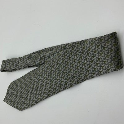 Stafford Necktie Mens Olive Green Grey Geometric Silk Classic Formal Accessory