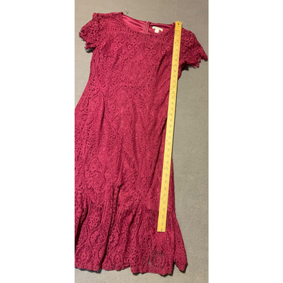 Miami Burgundy Romantic Lined Lace Dress M Scallop Sleeve Crochet Design