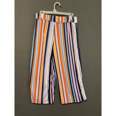 French Laundry Women’s M Colorful Striped Pants Liquid Knit Pull On NWT