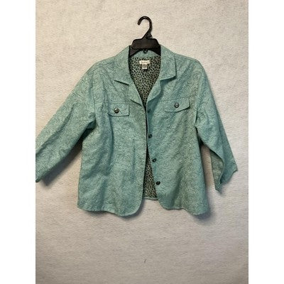 Bechamel Jacket Womens XL Green Floral Jacquard Leopard Lined Mint Vintage