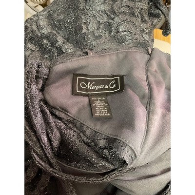 Morgan & Co Formal Gray Glitter Lace Prom Gown SZ 1 Side Slit Lined