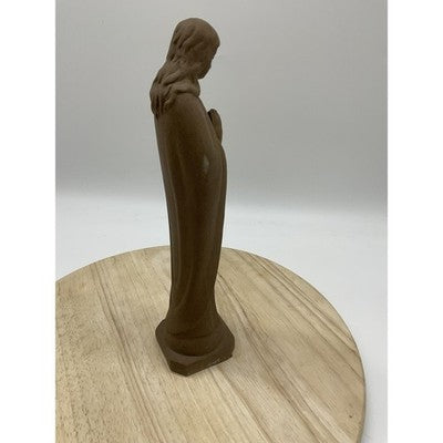 Vintage Nickron Virgin Mary Madonna Statue Brown Ceramic Prayer Figurine Japan