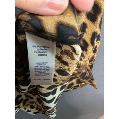 XL Leopard Lightweight Blouse Animal Print Long Sleeve Tie Neck Zip Pockets Chic